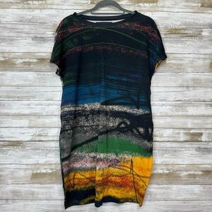 Veronique Miljkovitch Tee Dress Women’s Short Sleeve Black / Multicolor Large